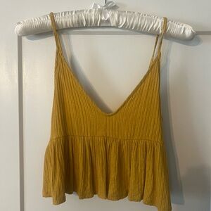 Urban Outfitters Mustard Ribbed V-Neck Peplum Cami